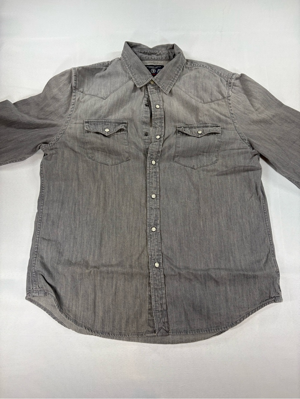 American Eagle Men’s L Gray Western Pearl Snap Shirt Vintage Fit